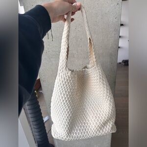 Cream faux leather weave bag